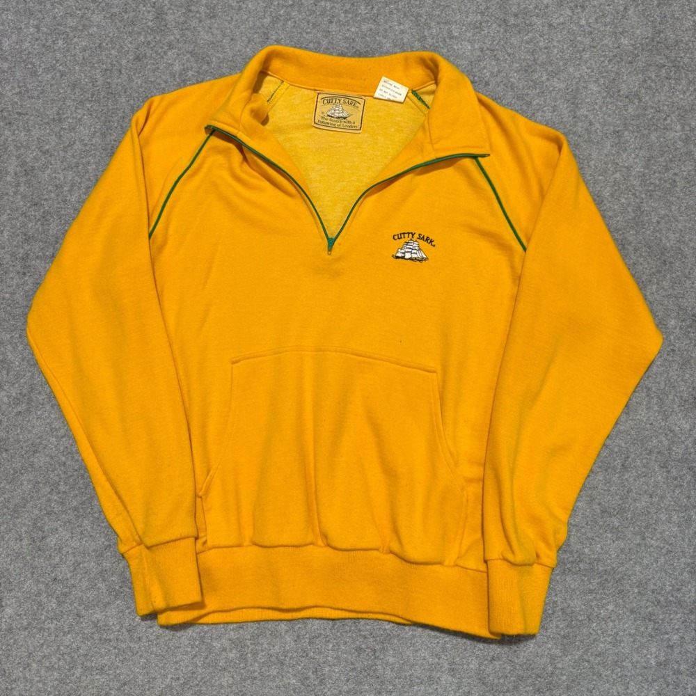Vintage Cutty Sark Quarter Zip Sweatshirt Mens Large Yellow Green Pullover